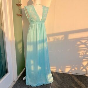 Vintage 60s 70s Sky Blue Lingerie Slip Dress